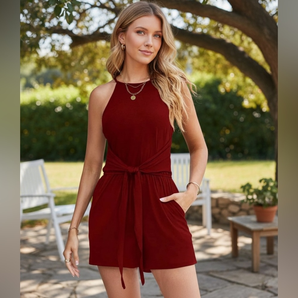 NEW• Atelier Jai Chic Meets Comfy Merlot Soft Romper w Pockets•XL